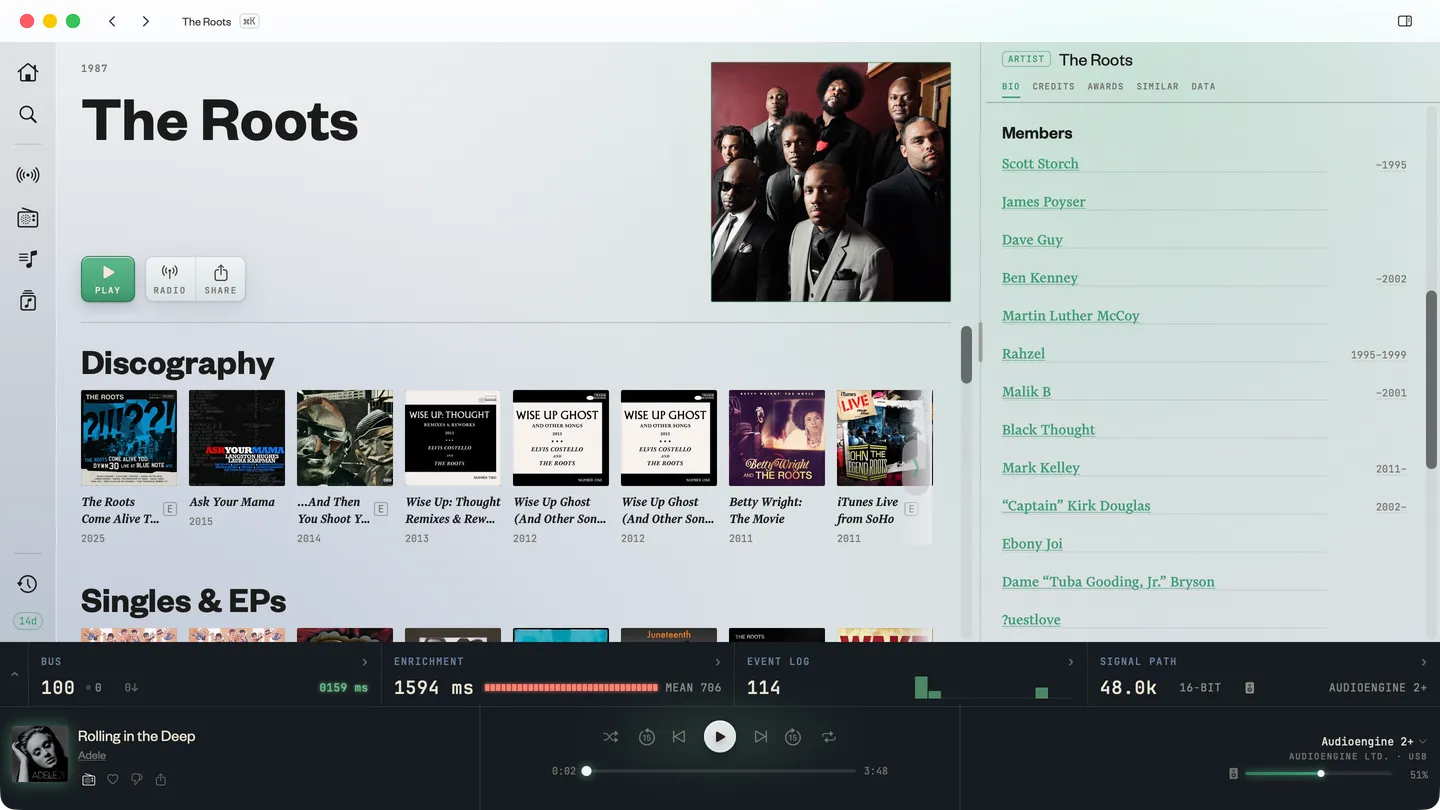 The Roots' artist detail screen