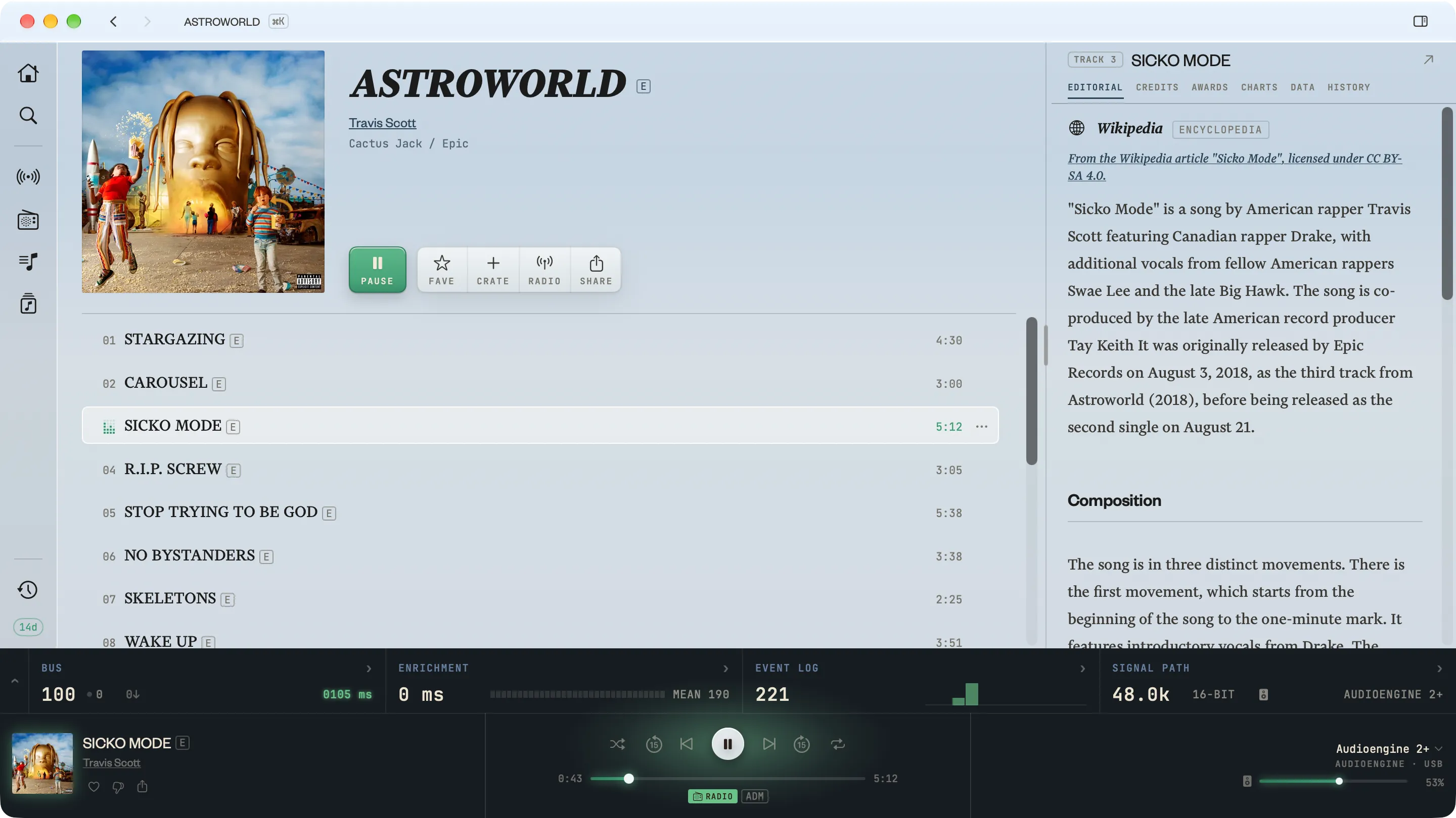 Track, album, and artist enrichment details in Kapell