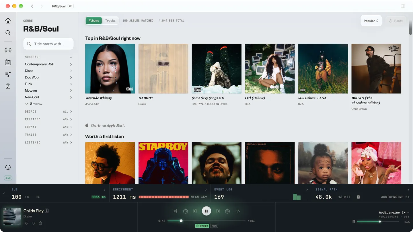 Genre-specific screen showing popular and recommended albums.
