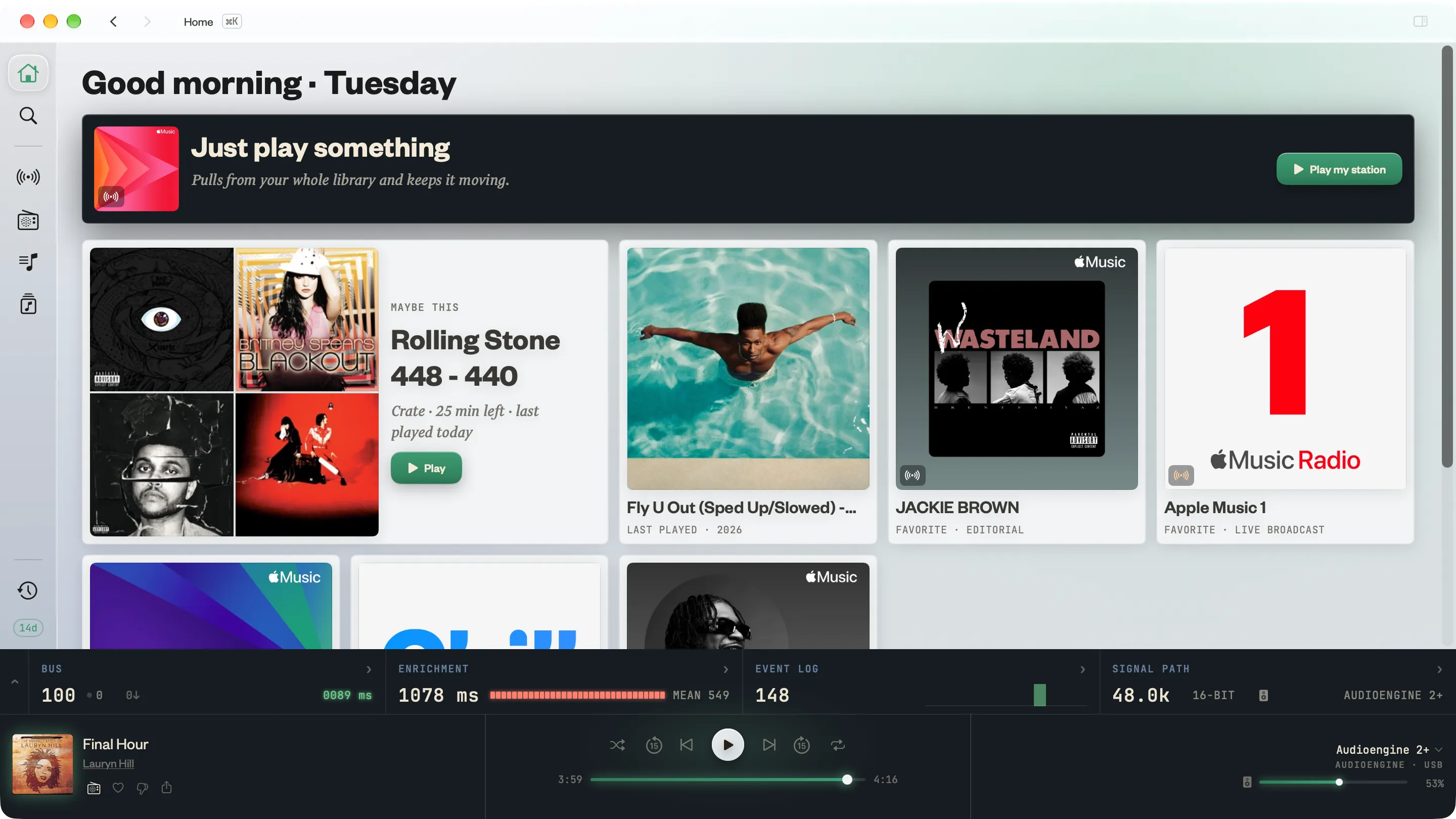 The Kapell player on macOS, Home view