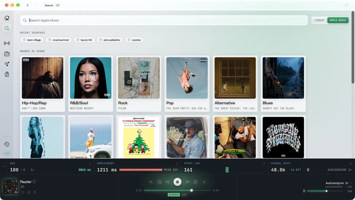 Improved search screen with genres sorted by your listening habits.