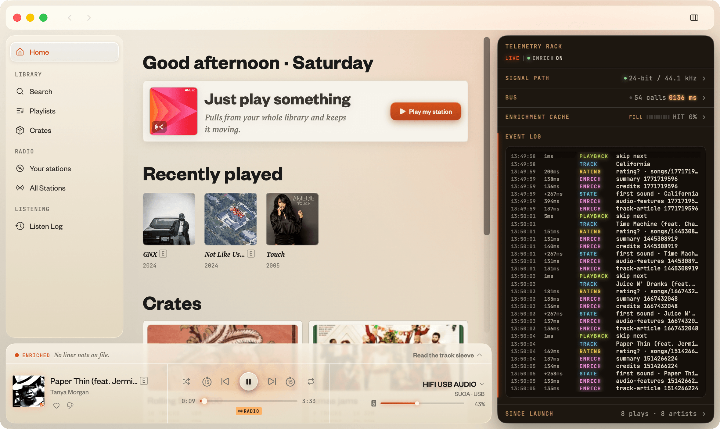 The Kapell player on macOS, Home view